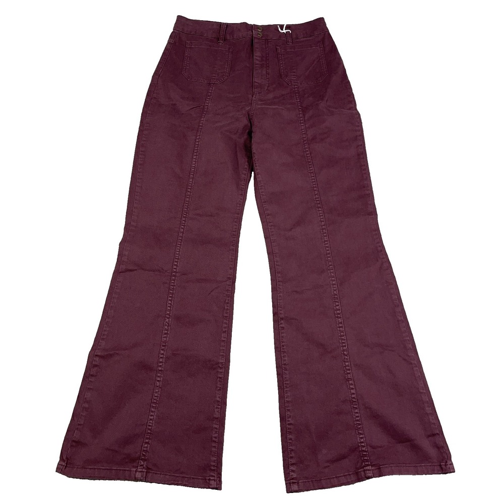 Marine Layer Perles Flare Pants‎ Women 12 Dark Maroon Stretch Mid Rise Boho